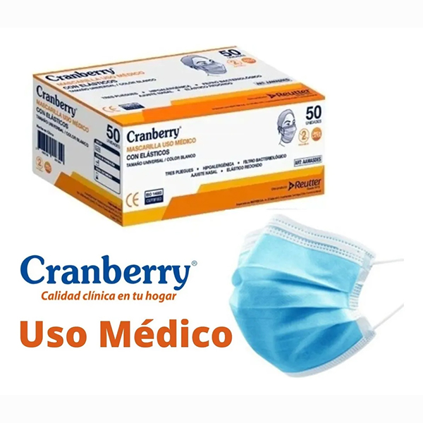 Mascarilla 3Pliegues Cranberry (Uso médico)